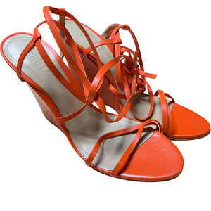 Schutz Strappy Leather Heeled Sandals Deonne Casual Flame Orange Size 6.5B NIB